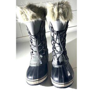 Sorel Womens Waterproof Winter Boots Faux Fur Grey & Black Size 5
